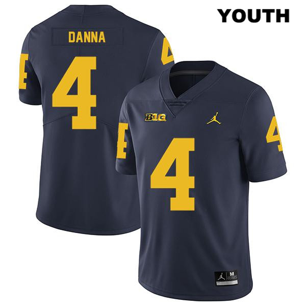 Youth NCAA Michigan Wolverines Michael Danna #4 Navy Jordan Brand Authentic Stitched Legend Football College Jersey DK25U62CD